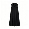 thumbnail image 5 of Hduncf Casual Dresses for Women Summer Sleeveless V Neck Cotton Linen Sundress Solid Color Collared Button Up Beach Maxi Dress Black XXL, 5 of 5
