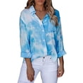 thumbnail image 4 of Babysbule Womens Tops Woman Casual Tie-dye Printing Long Sleeve Turn-down Collar Pockets Shirts, 4 of 9