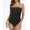 Black, variant on Hilor Women's Removable Strap One Piece Swimsuits Bandeau Swimwear Layered Flounce Bathing Suits