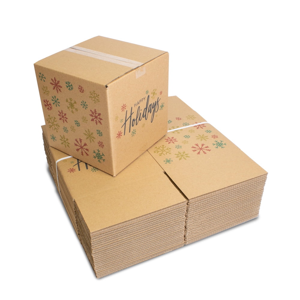 Holiday Shipping Boxes, Happy Holidays Print, 12L x 12W x 12H (25 count