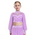 thumbnail image 2 of Oyolan Kids Girls Sparkly Rhinestone Dance Crop Top Modern Latin Jazz Stage Performance Lyrical Dancewear Lavender 16, 2 of 6