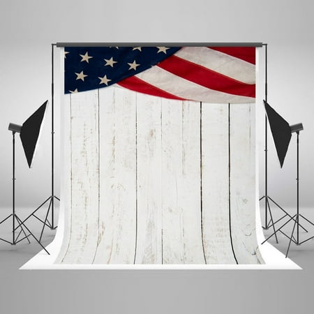 Image of 5x7ft Background Backdrops for Photography Off White Wood Floor American Flags on Top Photographic Background Cloth