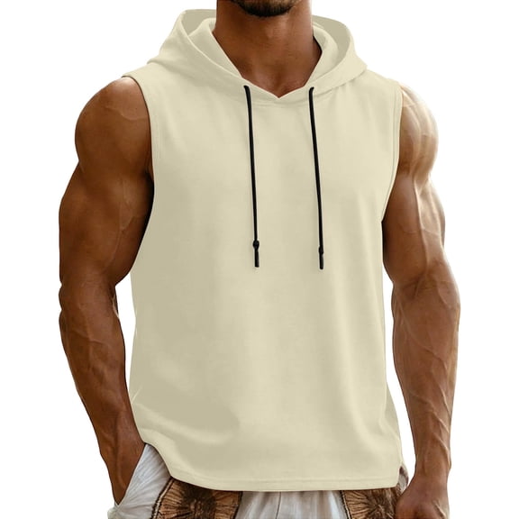 Men's Sleeveless Hooded T-Shirts Muscle Workout Tank Tops Summer Quick Dry Stretch Athletic Shirts Lightweight Breathable Classic Outdoor Fitness Pullover Hoodie Tees for Bodybuilding