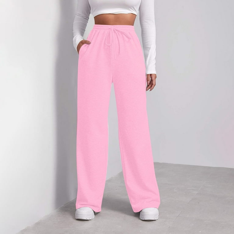 DENGDENG Womens Sweatpants for Teen Girls Solid Color High Waisted Jogger  Pants Drawstring Fleece Wide Leg Pants Straight Fall Winter Sweatpants  Loose