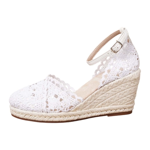 IWRICH Espadrilles Wedges Sandals for Women Wedge Platform Sandals Closed Toe Ankle Strap Buckle Casual Summer Wedge Heels White 9