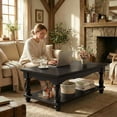 thumbnail image 6 of Homieasy Coffee Table, 2-Tier Farmhouse Coffee Table with Storage for Living Room, Black, 6 of 8