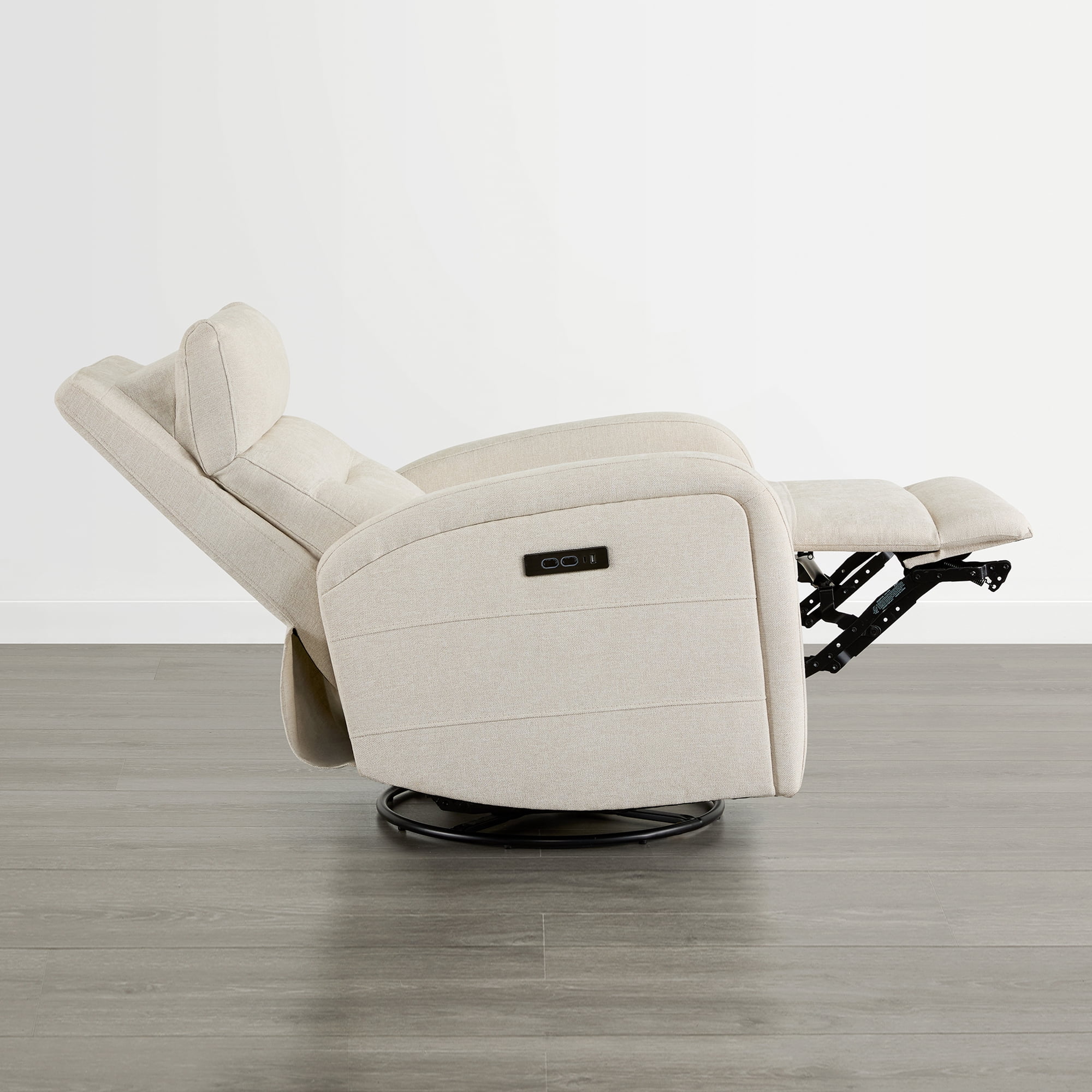 Spruce & SpringPower Swivel Glider Recliner with USB Charging for Home Theater, Linen-Power Headrest