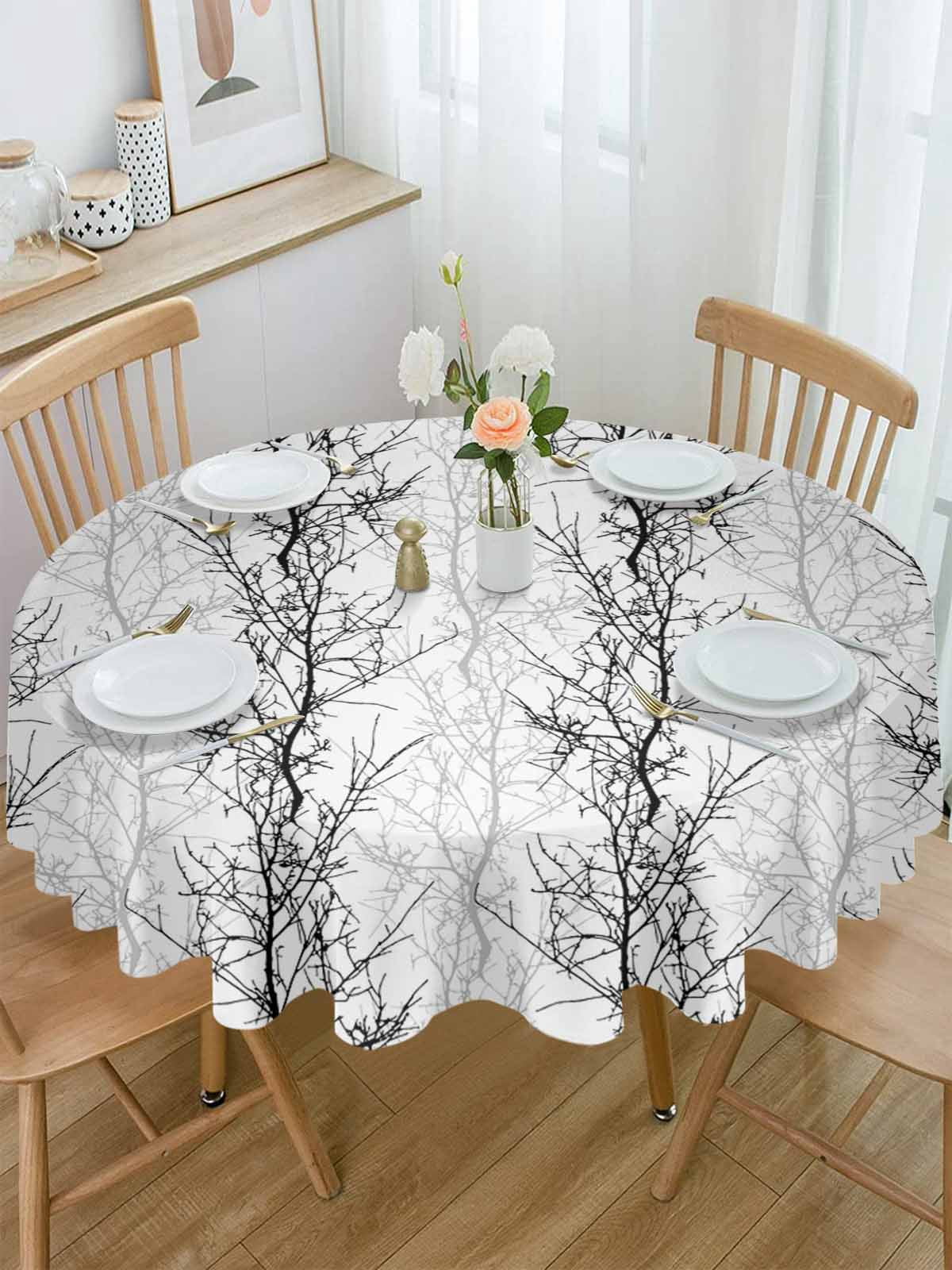 Round Tablecloth Black Grey Minimalist Tree Waterproof Oil Proof Polyester Table Cloth Cover Decor for Home Dining Outdoor,Patio,Parties, 60" Dia. Vintage Branch