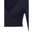thumbnail image 4 of A2Y Women's Solid Cropped Bolero 3/4 Sleeve Button Down V-Neck Cardigan Sweater Navy 2XL, 4 of 5