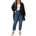 thumbnail image 2 of Agnes Orinda Plus Size Lace Cardigan for Women Ruffle Cardigans Open Front Long Sleeve Sheer Lace Crochet Cover Up 1X Black, 2 of 5