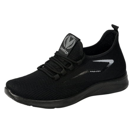 Men Shoes Sneakers Fashion Spring and Summer Men Sports Shoes Flat Bottom Light Slip On Elastic Fly Woven Mesh Breathable Comfortable Casual Sneakers Male Shoes(Black 8.5)