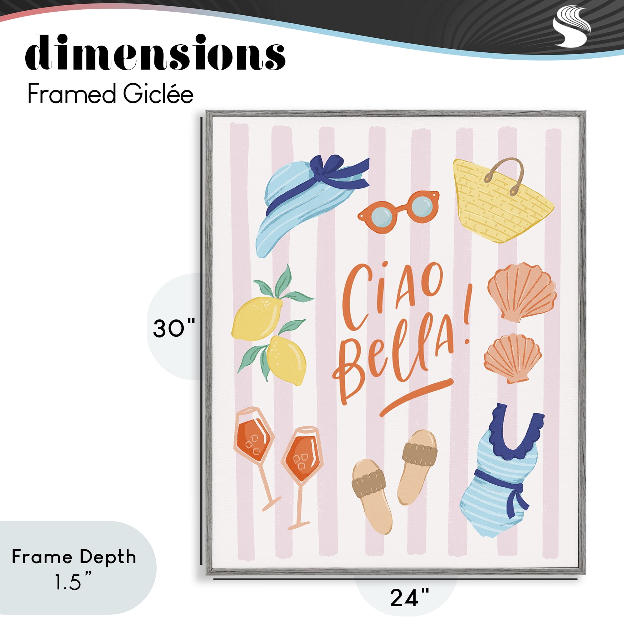 Stupell Industries Summer Ciao Bella Gray Framed Giclee Art, design by Sandra Picco