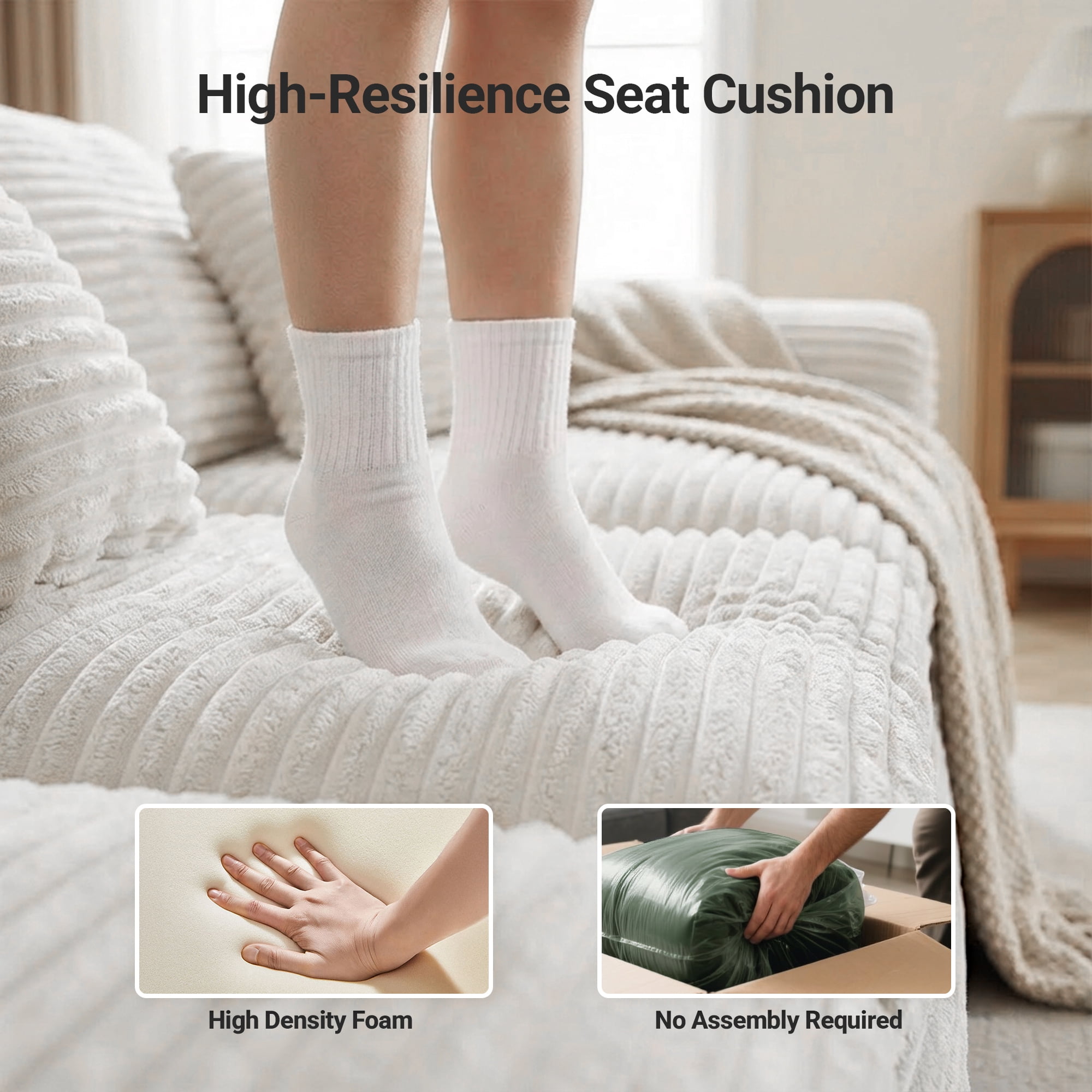 CARZZI 108'' Modular Sectional L-Shaped with Chair,Deep Seat Boneless Corner Couch for Living Room,Plush Corduroy Couch with Detachable Sofa Set,No Assembly(Left Facing Chaise，White)