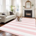 thumbnail image 3 of Pink Striped Large Area Rugs for Bedroom Living Room, Soft Non Slip Carpet Bedside Rug, Modern Farmhouse Pink White Stripes Rectangular Floor Cover Kitchen Accent Rug 5'x8' for Dining Room/Office, 3 of 9