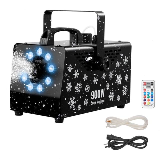 VEVOR 900W Snow Machine with 9 LED RGB Lights, 12 LED Lighting Colors, and Wireless Remote, Handheld/Hanging Outdoor Snowflake Machine Fake Snow Machines