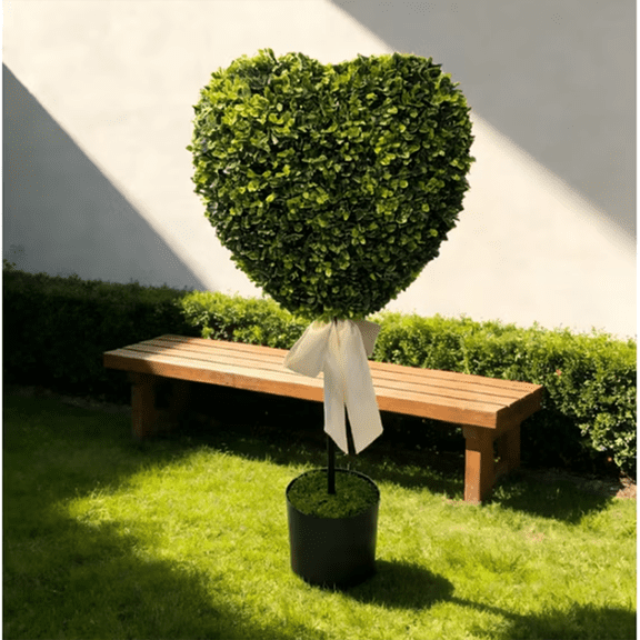 FYHALE 32 inch Height Heart Topiary - Boxwood Heart with Bow Topiary, Valentine's Day Love Topiary Ball for Indoor Outdoor Holiday Garden Porch Decor, Valentine's Day Gifts