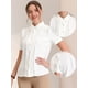 thumbnail image 2 of Camisa con botones para mujer Allegra K Blusa de manga corta con ribete en contraste blanco XS, 2 of 6