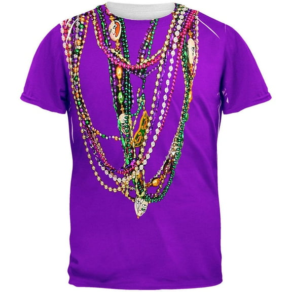 Mardi Gras Beads Purple All Over Adult T-Shirt - Medium