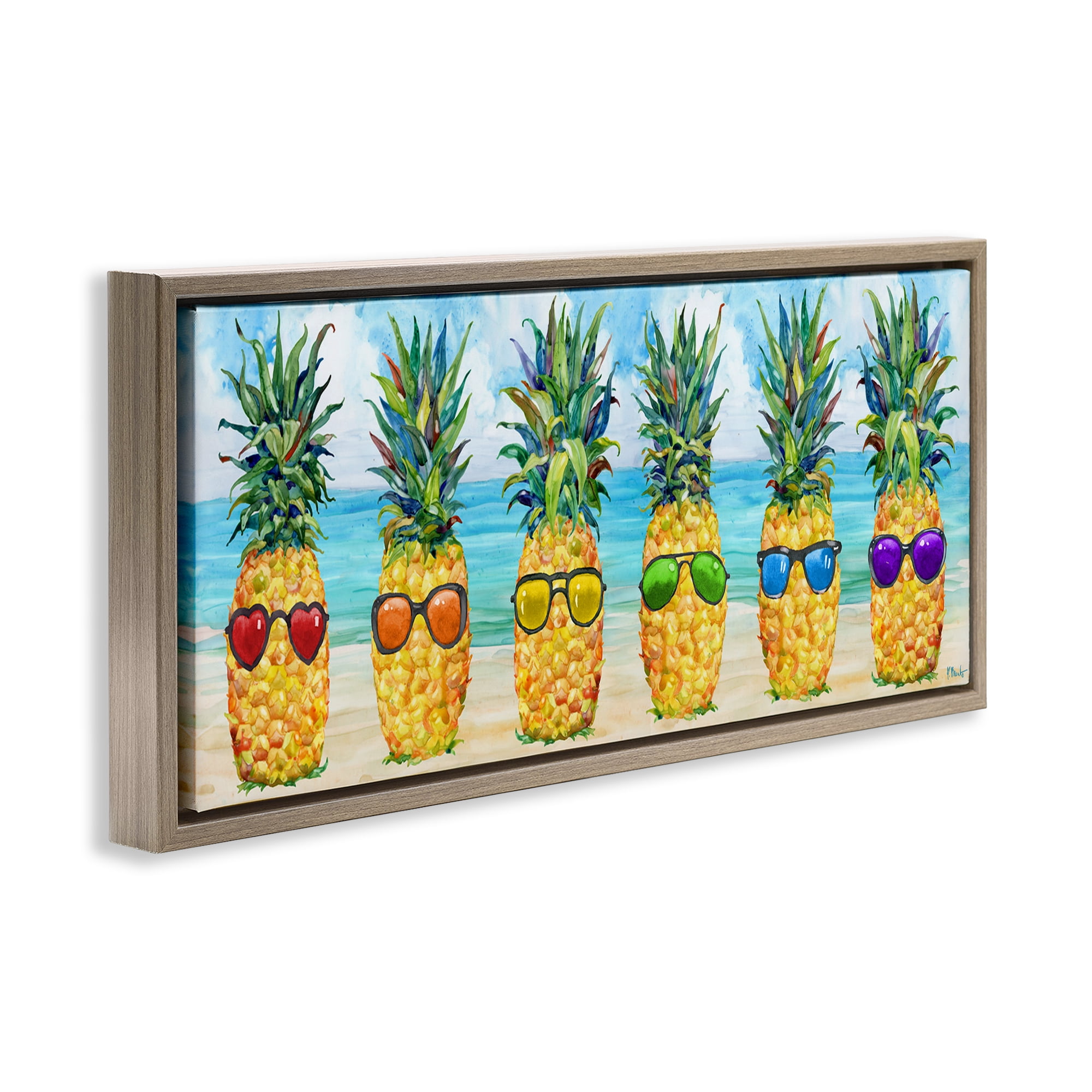 Stupell Industries Rainbow Beach Pineapples Food & Beverage Painting Brown Floater Framed Canvas Art Print Wall Art, 25 x 11