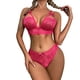 thumbnail image 1 of Gibobby Sujetador De Encaje Para Mujer Lencería de dos piezas para mujer, sexy con encaje floral, escote en V profundo, brasier inalámbrico y tanga exótico(Rosa caliente, M), 1 of 5