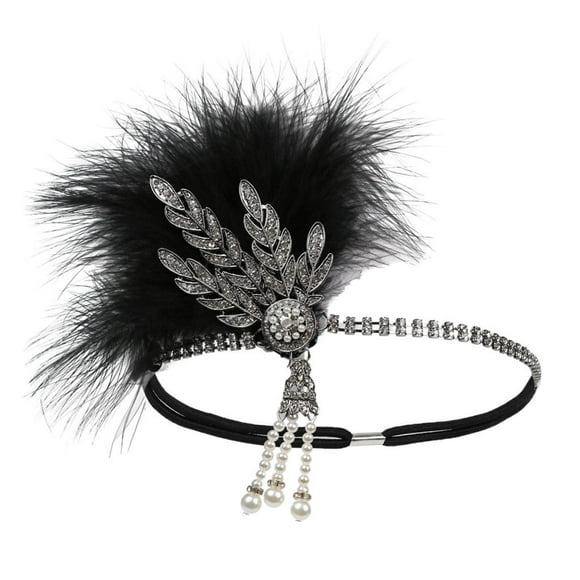 Señoras 1920s Diadema 20s Rhinestone Beaded Hair Band Diadema Plata negro Colcomx Diadema de aleta vintage