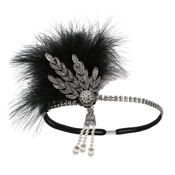 Diadema elástica para mujer con plumas y perlas artificiales, perfecta para 14cm