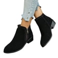 thumbnail image 4 of FRSASU Women's Ankle Boots Side Zipper Low Block Heel Short Booties Classic Round Toe Casual Boots for Daily Walking Black, 4 of 9