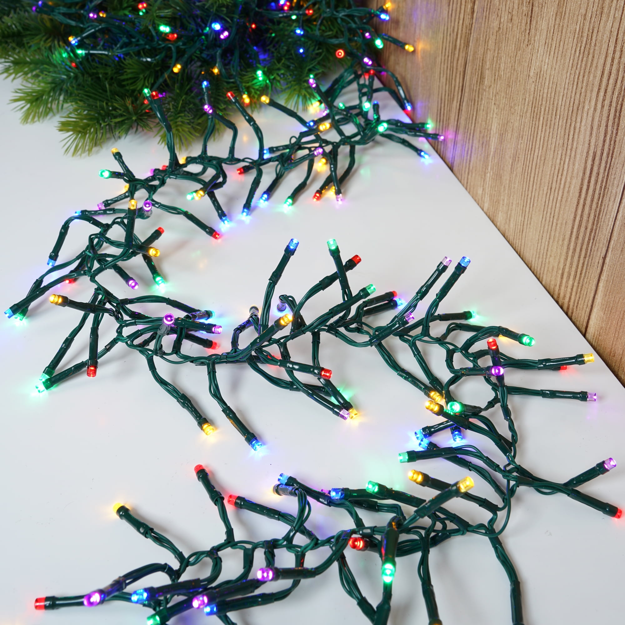 400-Count Multicolor LED Cluster Christmas Lights on Green Wire, 15',  Holiday Time 