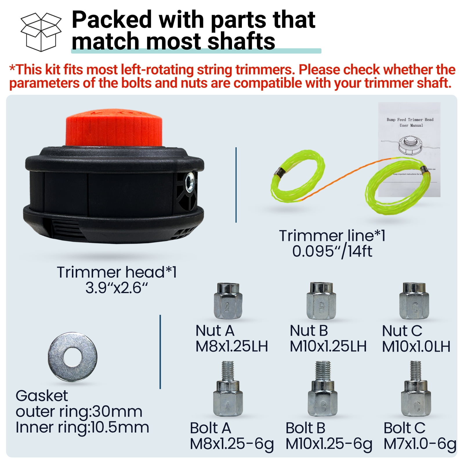 Universal Weed Eater Head, Speed Feed Trimmer Head String Trimmer Head Weed Wacker Head Replacement for Echo, Ego, Dewalt, Stihl, Husqvarna Trimmer Weed Eater, with 14FT/0.095 Trimmer Line-Orange