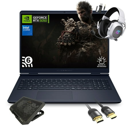 Dell Alienware 16 Aurora AC16250 Gaming Laptop, Intel Core 7 240H, NVIDIA GeForce RTX 5050, 16" WQXGA 120Hz IPS, 16GB RAM, 1TB SSD, WiFi 6, w/ Mytrix Cooling Pad HDMI Cable, Windows 11 Home