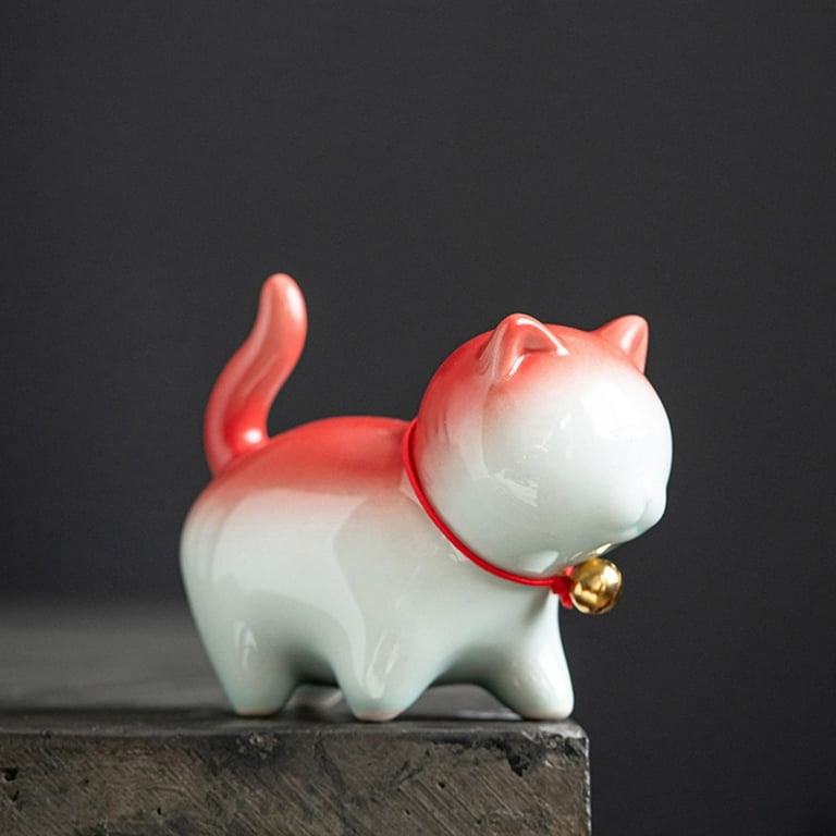 Lovely Ceramic Kitten Figurines Mini Small Cat Statue Chinese Tea Decoration Animal Sculpture for Cabinets Office Collectibles