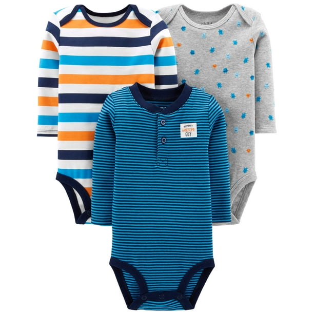 Carter's Child of Mine Long Sleeve Bodysuits, 3pack (Baby Boys