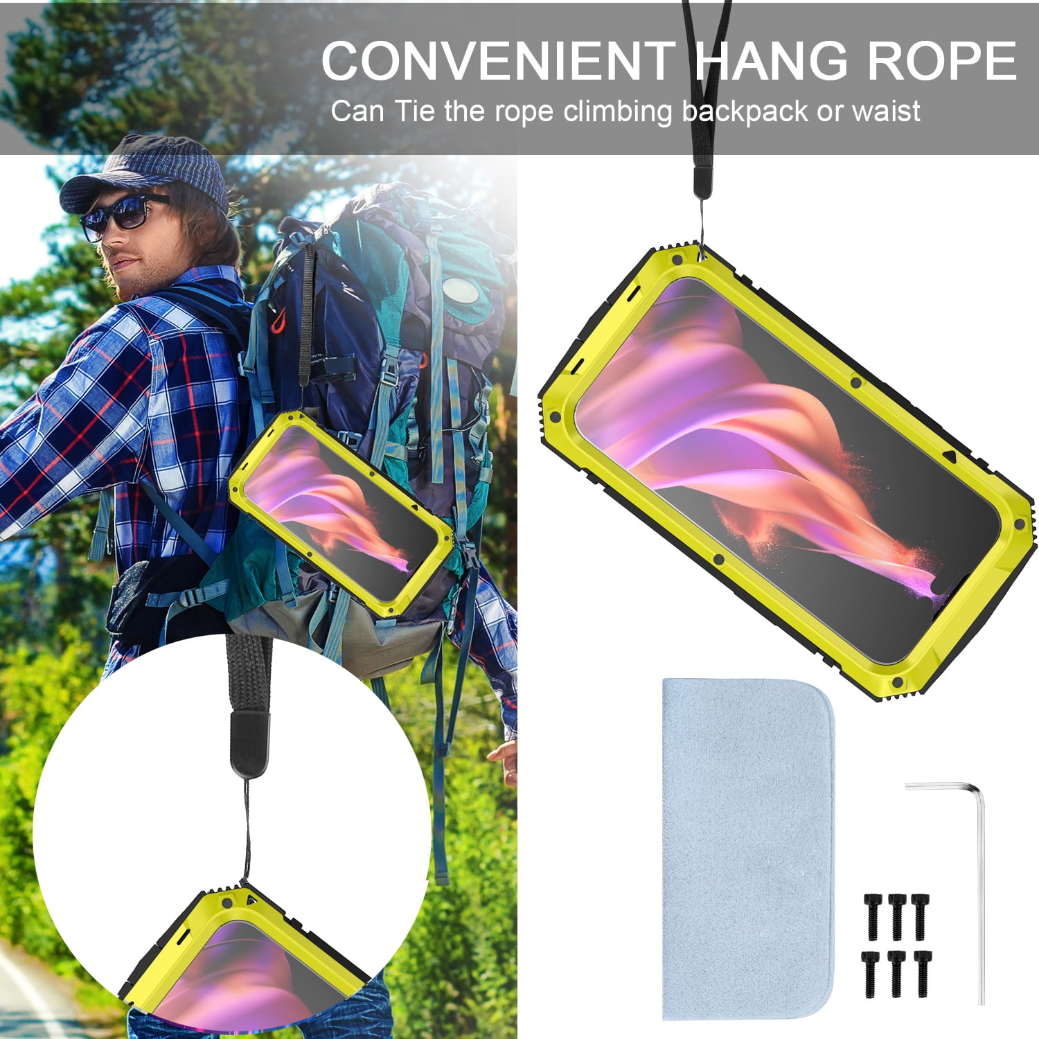 for iPhone 13 Armor Cover Case with Screen Protector, with Built-in 360° Rotate Ring Stand Heavy Duty Protection Cover Case for Apple iPhone 13, Yellow