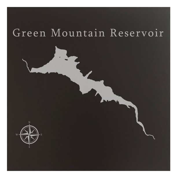 Green Mountain Reservoir Map 24x24" Black Metal Wall Art Office Decor