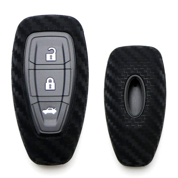 Carbon Fiber Pattern Soft Silicone Key Fob Cover For Ford 2011-2017 Fiesta, 2012-2017 Focus, 2013-2016 CMAX with 2 or 3-button smart key