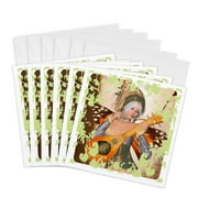 3dRose, Pretty fairy playing a tune from the garden, 6 Greeting Cards with envelopes