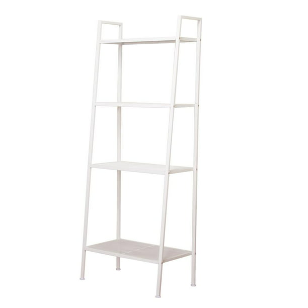 Ktaxon 4 Tier Bookcase Bookshelf Leaning Wall Shelf Rack Ladder Storage Furniture White Com - Ladder Wall Shelf White