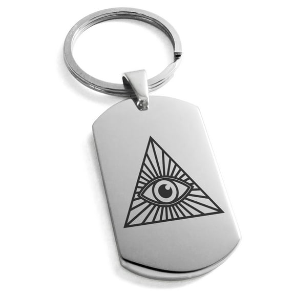 Tioneer Stainless Steel All Seeing Eye Engraved Dog Tag Keychain Keyring