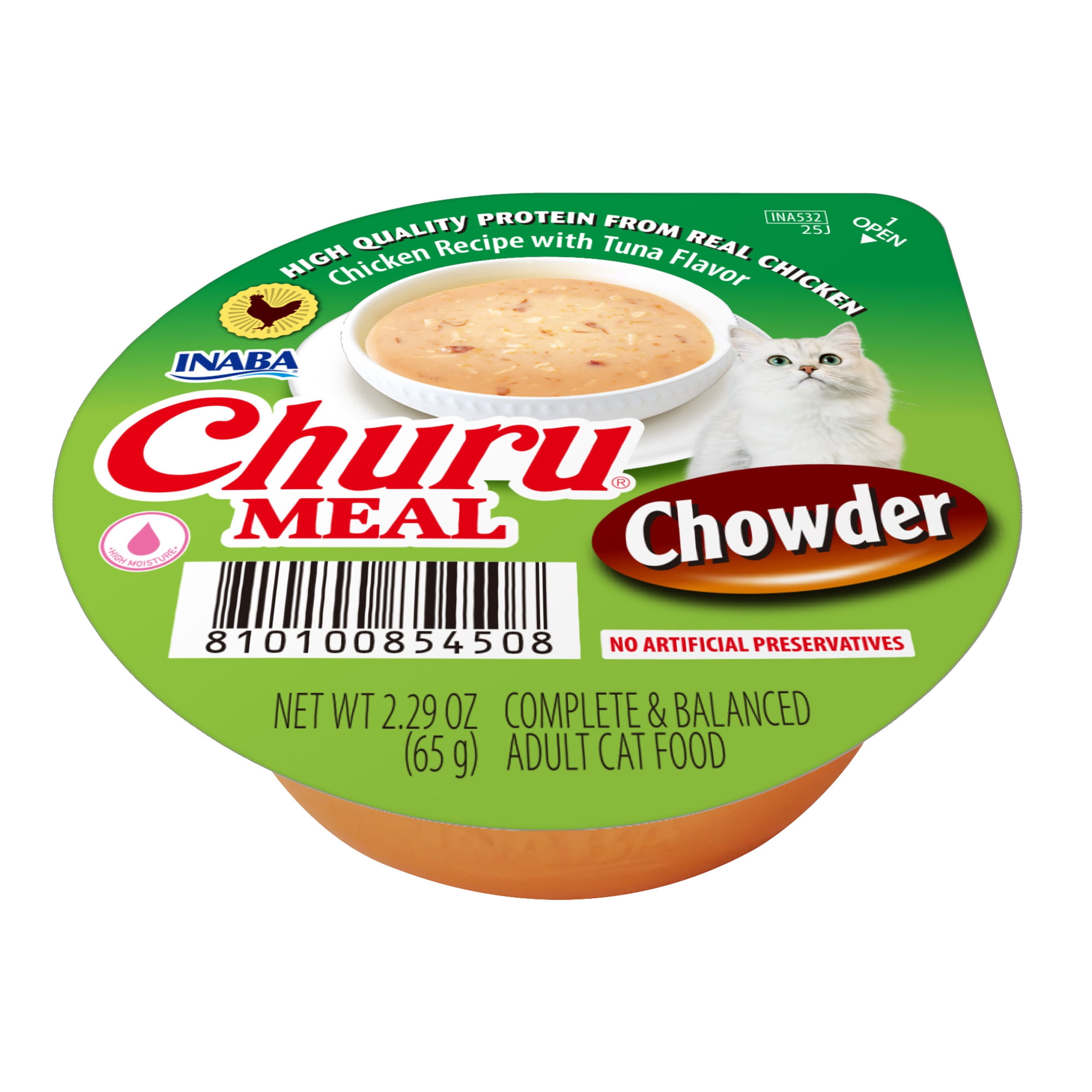 (24 pack) INABA Churu Meal Chowder Adult Wet Cat Food, 2.29 oz cup, Chicken Recipe with Tuna Flavor