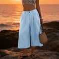 thumbnail image 7 of High Waisted Wide Leg Beach Casual Capri Pants For Women Summer Flowy Relaxed Fit Pocketed Comfortable Vacation Lounge Everyday Style Breathable, 7 of 7