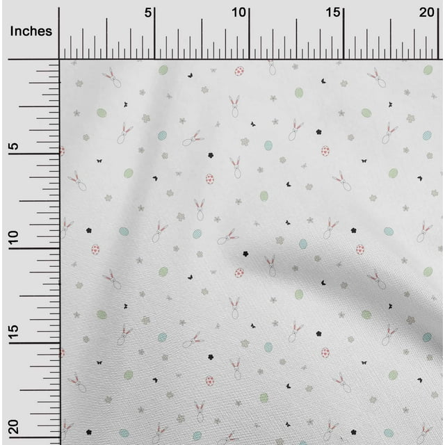 oneOone Cotton Flex Fabric Easter Egg|Floral & Rabbit Animal Print Fabric BTY 40 Inch Wide