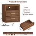 thumbnail image 3 of JOAXSWE 24" Farmhouse Nightstand with Charging Station, 2 Drawers and Open Shelf, Modern Bedside Table with Metal Handle for Bedroom, Brown, 3 of 7