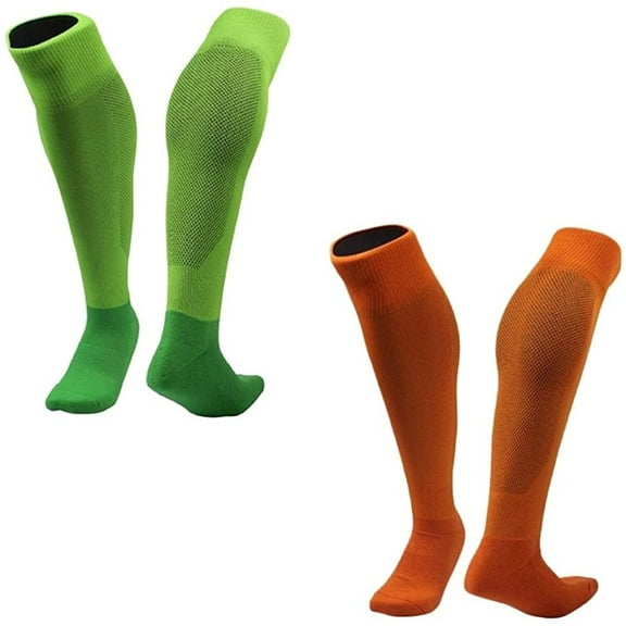 Lian LifeStyle 2 Pairs Exceptional Knee High Sports Socks for Soccer, Softball, Baseball and many other Sports XL0005 Size M Green,Orange
