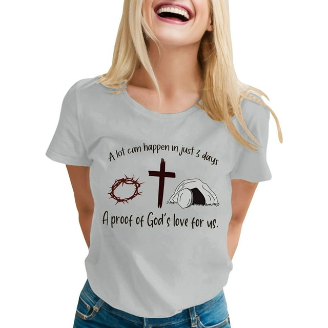 LUOGENLI T-shirts pour Femme pour Femmes T-Shirt Décontracté à Imprimé de Lettres Col Rond Manches Courtes T-Shirt Plusieurs Couleurs 4xlt T-shirts pour Femmes T-shirts Graphiques Fête de la Saint-Patrick Gris P
