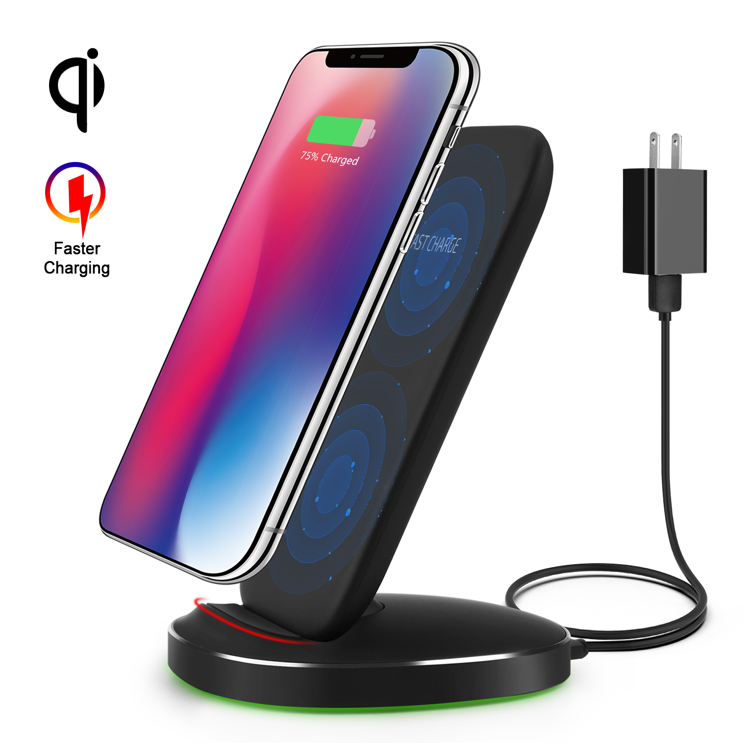 WADEO Wireless Fast Charger 10W Qi Wireless Charging Dock Stand 