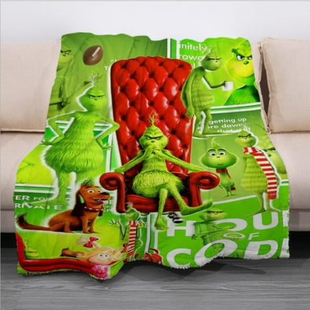 

SuChun Kitchen Rug Merry Christmas Blanket Grinchmas Blankets Warm Bed Throw Grin Ch Blanket For Sofa Chair Bed Living Room Funny Stitching Winter Companion Blessing (75x100cm )