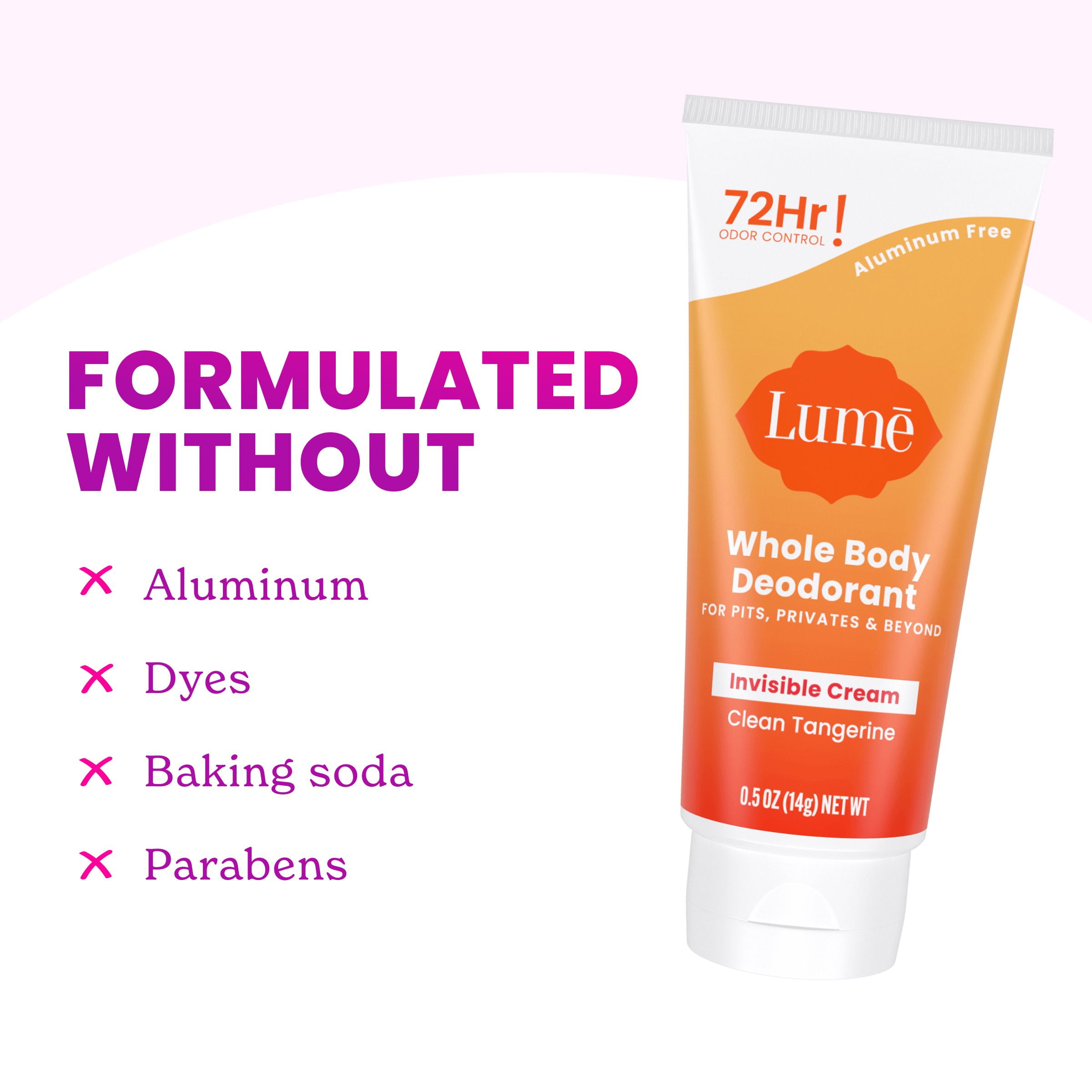 (3 pack) Lume Whole Body Women’s Deodorant - Trial Size Invisible Cream Aluminum Free - Clean Tangerine - .5oz Tube