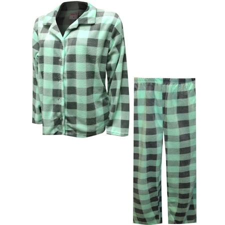 

Mint Green and Gray Buffalo Plaid Plus Size Traditional Fleece Pajama