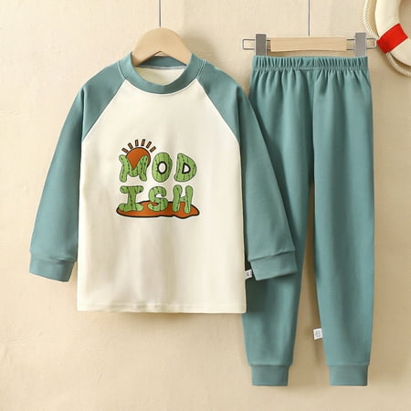 

Ydojg Pjs For Boys Cartoon Print Sleepwear Warm Soft Comfy Crew Neck Long Sleeve Top With Pants Fall Winter Kids Nightwear Green Size 2-3 Years