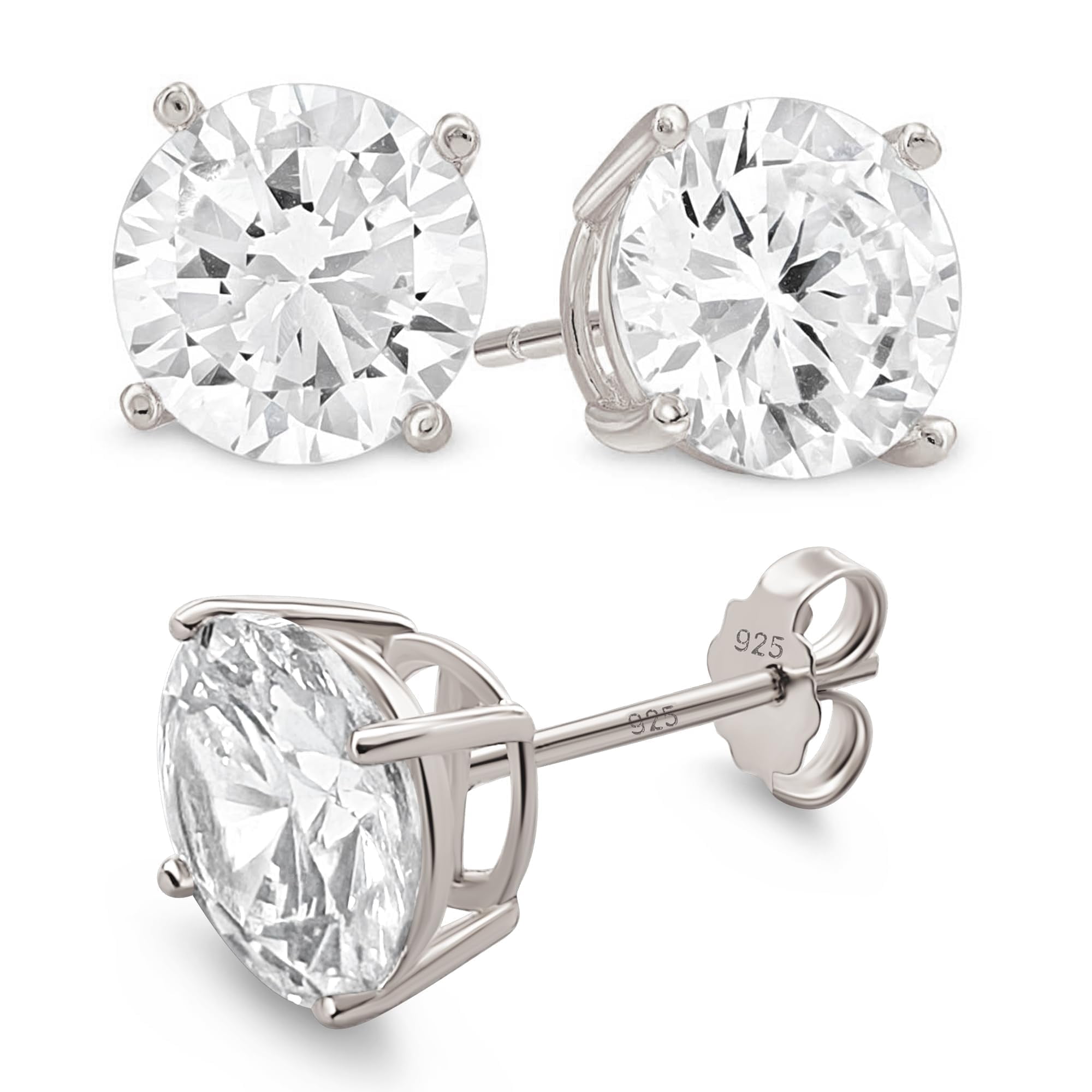 Kezef 3mm CZ Stud Earrings – 0.20 Ct tw, Rhodium-Plated 925 Sterling Silver, Round Cubic Zirconia Earrings, Hypoallergenic for Women